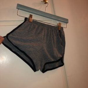 Grey Knit Shorts With Blue Lining